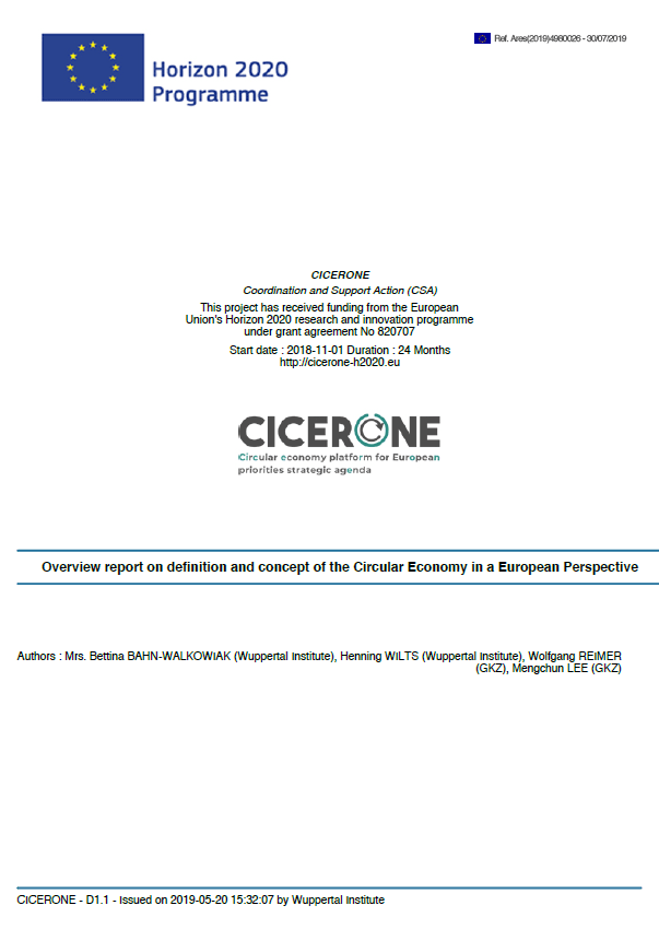 Overview on definition and concept of Circular Economy in a European Perspective (CICERONE project deliverable)