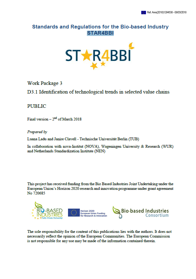 Identification of technological trends in selected value chain in bio based industries